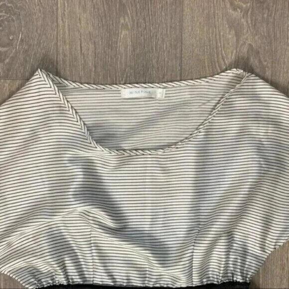 Mink Pink Stripes Satin Mini Dress Short Sleeve Black White Nautical Size Small - Picture 5 of 16